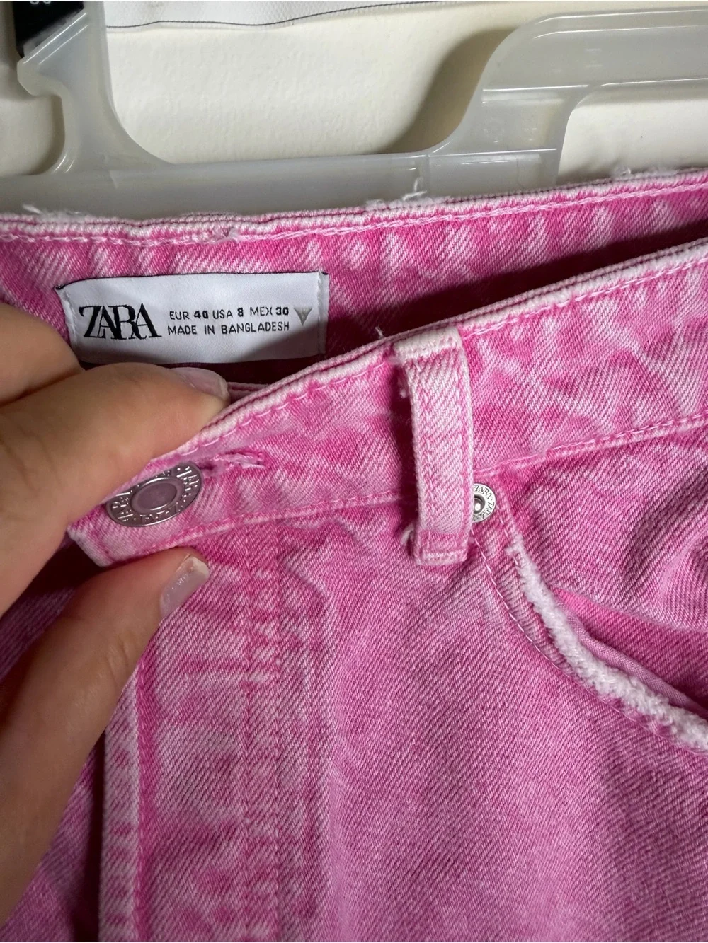 Zara Pink Distressed Denim Shorts